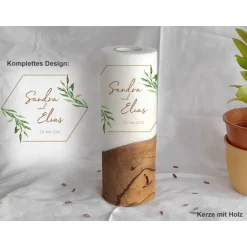 Hochzeitskerzen|Das Moment Hochzeitskerze Greenery Hexagon - Holzkerze