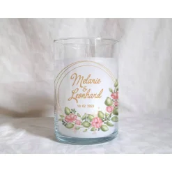 Hochzeitskerze im Glas - Design Blumenkranz Hochzeitskerzen