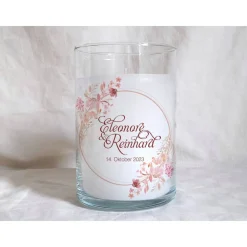 Outlet Hochzeitskerze im Glas - Design Rosarot Hochzeitskerzen