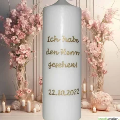 Best Hochzeitskerze in Elfenbein, personalisierbar mit Blattranken in Gold und Braun, modernes Hochzeitsgeschenk Hochzeitskerzen