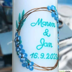 Best Hochzeitskerze in Elfenbein mit goldenen Ringen und Eukalyptus, personalisierbar, edle Hochzeitsdeko Hochzeitskerzen