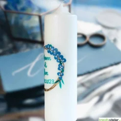 Best Hochzeitskerze in Elfenbein mit goldenen Ringen und Eukalyptus, personalisierbar, edle Hochzeitsdeko Hochzeitskerzen