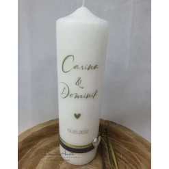 Hochzeitskerzen|CreativAnita Hochzeitskerze in olivfarben - Grüntöne - Personalisiert