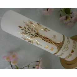 Hochzeitskerzen|Lenz Kerzen Hochzeitskerze Lebensbaum - goldene Hochzeit - Hochzeitskerze - Hochzeitskerze Baum - Hochzeit Dekoration - Hochzeit Geschenk - gold - mit Name Datum 250/70 mm Original Design HKR656