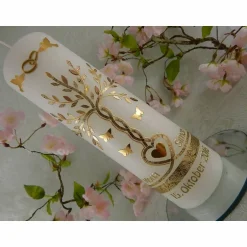 New Hochzeitskerze Lebensbaum - Hochzeit - Hochzeitskerze - Hochzeitskerze Baum - Hochzeit Dekoration - Hochzeit Geschenk - gold - mit Name Datum 250/70 mm Original Design HKR100 Hochzeitskerzen