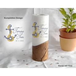Hochzeitskerzen|Das Moment Hochzeitskerze mit Anker - Holzkerze