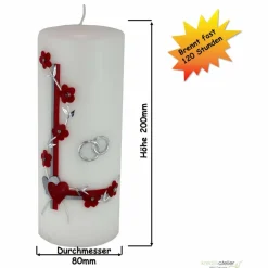 Hot Hochzeitskerze mit Blumenranke, rot und silber, personalisierbar, ideale Hochzeitsdeko und Geschenk Hochzeitskerzen