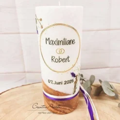 Best Hochzeitskerze mit echtem Holz mit/ohne Teelichteinsatz -Lavendel- Hochzeitskerzen