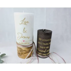 Hochzeitskerzen|CreativAnita Hochzeitskerze mit echtem Holz mit/ohne Teelichteinsatz, GOLD - ALTROSA