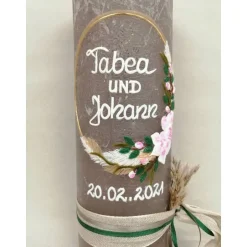 Hochzeitskerzen|Babyprince Hochzeitskerze RUSTICA, VINTAGE-Look, SHABBY, Rustikal, Hochzeitkerze, Brautkerze Flora, inkl Wachsbeschriftung