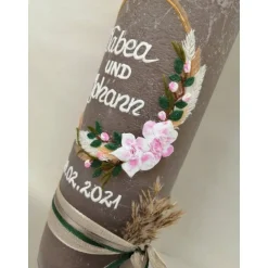 Hochzeitskerzen|Babyprince Hochzeitskerze RUSTICA, VINTAGE-Look, SHABBY, Rustikal, Hochzeitkerze, Brautkerze Flora, inkl Wachsbeschriftung
