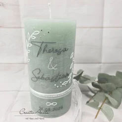 Hot Hochzeitskerze Rustik mit/ohne Teelichteinsatz eukalypthus groß - Anthrazit & Silber, Blätter Hochzeitskerzen
