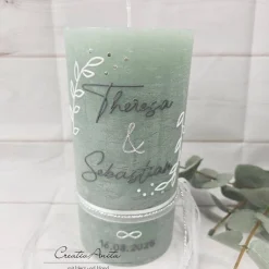Hot Hochzeitskerze Rustik mit/ohne Teelichteinsatz eukalypthus groß - Anthrazit & Silber, Blätter Hochzeitskerzen