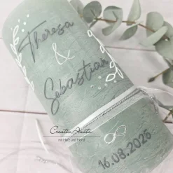 Hot Hochzeitskerze Rustik mit/ohne Teelichteinsatz eukalypthus groß - Anthrazit & Silber, Blätter Hochzeitskerzen