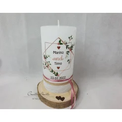 Hochzeitskerzen|CreativAnita Hochzeitskerze Rustik weiß- mit zarten Blüten,Blättern - Geometric Style mit/ohne Teelichteinsatz