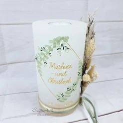 Outlet Hochzeitskerze Rustik weiß groß - Geometric Style Eukalyphtusstyle Hochzeitskerzen