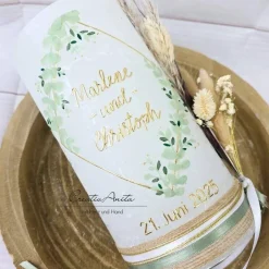 Outlet Hochzeitskerze Rustik weiß groß - Geometric Style Eukalyphtusstyle Hochzeitskerzen