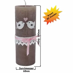 Hochzeitskerzen|Kreativatelier A & V Hochzeitskerze rustikal, mit Vögelchen und Klöppelspitze, Traukerze, Brautkerze, personalisiertes Hochzeitsgeschenk