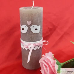 Hochzeitskerzen|Kreativatelier A & V Hochzeitskerze rustikal, mit Vögelchen und Klöppelspitze, Traukerze, Brautkerze, personalisiertes Hochzeitsgeschenk