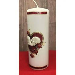 Hot Hochzeitskerze 20x7 - Herz und Totenkopf - Rot marmoriert mit Gold Hochzeitskerzen