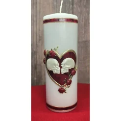 Hot Hochzeitskerze 20x7 - Herz und Totenkopf - Rot marmoriert mit Gold Hochzeitskerzen