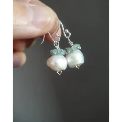 Online Hochzeitsohrringe Silber mit  weißer Perle und türkisem Apatit Brautschmuck