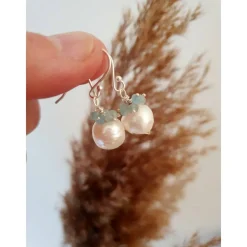 Online Hochzeitsohrringe Silber mit  weißer Perle und türkisem Apatit Brautschmuck