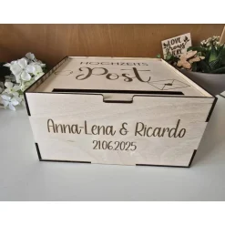 Danksagungskarten|Leila - mit Liebe gemacht "Hochzeitspost" personalisierte Kartenbox aus Holz