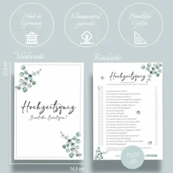Hochzeitsquiz Braut oder Bräutigam | Er oder Sie | Hochzeitsspiel für Brautpaar & Gäste im Eukalyptus Design | A5 Format Hochzeitsgästebuch