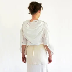 Outlet HOCHZEITSSCHAL mit HANDSMOCK + PERLEN Chiffontuch Brauttuch, weiße Stola Brautstolen & -Boleros