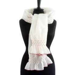Outlet HOCHZEITSSCHAL mit HANDSMOCK + PERLEN Chiffontuch Brauttuch, weiße Stola Brautstolen & -Boleros