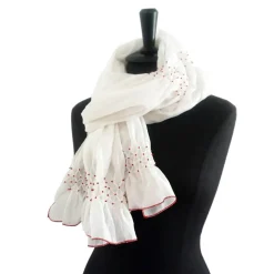 Outlet HOCHZEITSSCHAL mit HANDSMOCK + PERLEN Chiffontuch Brauttuch, weiße Stola Brautstolen & -Boleros