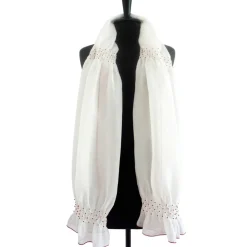 Outlet HOCHZEITSSCHAL mit HANDSMOCK + PERLEN Chiffontuch Brauttuch, weiße Stola Brautstolen & -Boleros