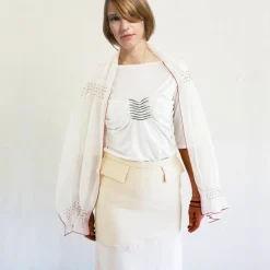 Outlet HOCHZEITSSCHAL mit HANDSMOCK + PERLEN Chiffontuch Brauttuch, weiße Stola Brautstolen & -Boleros