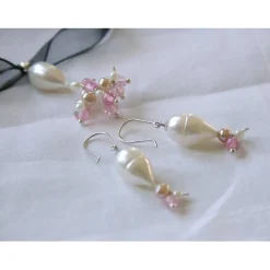 Online Hochzeitsschmuckset aus echten Süßwasser-Perlen & 750 Weißgold – Ohrringe & Anhänger mit Rosenquarz Brautschmuck