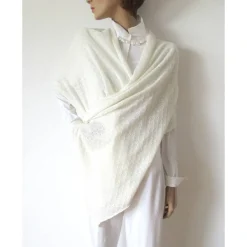 Hot Hochzeitsstola ivory aus Wolle Seide und Kaschmir mit transparenten Pailletten, Brautschal aus reiner Naturfaser Brautstolen & -Boleros