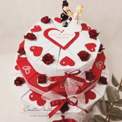 Outlet Hochzeitstorte Geldgeschenk 3-stöckig ROT-WEISS Geldgeschenke