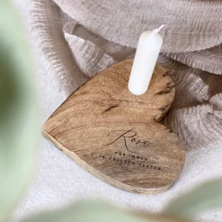 Hot Holzherz rustikal BLAKE Für immer in unseren Herzen Trauerkerze Gedenkkerze Trauerlicht mit Name Trauerkerzen