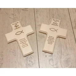 Online Holzkreuz aus Ahorn Taufkreuz, Kommunion, Konfirmation mit individueller Gravur, personalisierbar, Taufspruch, Tauffisch Geschenke