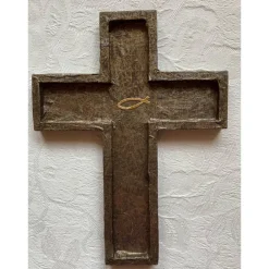 Outlet Holzkreuz mit Decopatch-Verzierung, Verziertes Kreuz für Kommunion und Konfirmation, Tisch- oder Wanddekoration Dekoration