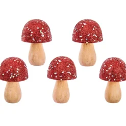 Bastelzubehör|AmOlenDiek Holzpilze Glitter Rot - 5er-Set funkelnde Mini-Dekopilze
