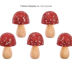 Bastelzubehör|AmOlenDiek Holzpilze Glitter Rot - 5er-Set funkelnde Mini-Dekopilze