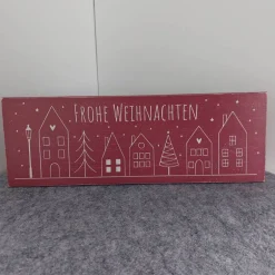 Holzschild "Frohe Weihnachten" Häuser Weihnachtsdeko