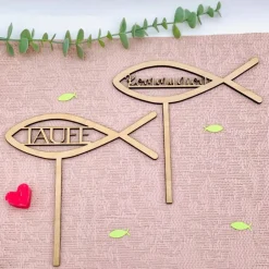 Dekoration|Pergifto Holzschild Kommunion - Taufe - Firmung -  Blumenstecker Deko Christlicher Fisch Kommunionsfeier - Tauffeier