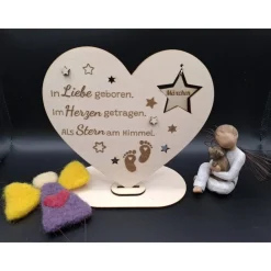 Discount Holzschild mit persönlicher Gravur - Herz - Andenken an Dein Sternenkind, geliebte Person, Trauergeschenk, Erinnerung Trauerkerzen