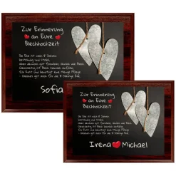 Hochzeitsgeschenke|geschenke364 Holztafel Blechhochzeit mit Namen 8 Hochzeitstag