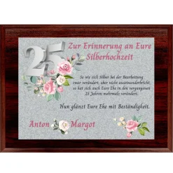 Hochzeitsgeschenke|geschenke364 Holztafel Silberhochzeit mit Namen 25 Jahre