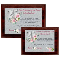 Hochzeitsgeschenke|geschenke364 Holztafel Silberhochzeit mit Namen 25 Jahre