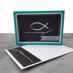 New Individuelle Einladungskarten zur Kommunion, Konfirmation, Taufe & Firmung – Design Kreidezeichnung Fisch Einladungskarten