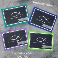 New Individuelle Einladungskarten zur Kommunion, Konfirmation, Taufe & Firmung – Design Kreidezeichnung Fisch Einladungskarten